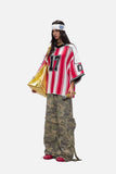 DAXUEN red and white striped oversized knit top with black '17' graphic