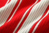 DAXUEN red and white striped oversized knit top with black '17' graphic