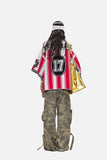 DAXUEN red and white striped oversized knit top with black '17' graphic
