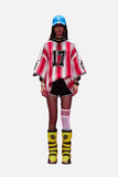 DAXUEN red and white striped oversized knit top with black '17' graphic