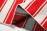 DAXUEN red and white striped oversized knit top with black '17' graphic
