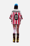 DAXUEN red and white striped oversized knit top with black '17' graphic