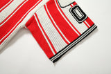 DAXUEN red and white striped oversized knit top with black '17' graphic