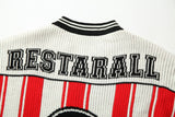 DAXUEN red and white striped oversized knit top with black '17' graphic