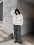 DAXUEN black and white oversized bomber jacket — model photo