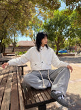 DAXUEN black and white oversized bomber jacket — model photo