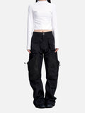DAXUEN black wide-leg cargo trousers with pockets