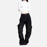 DAXUEN black wide-leg cargo trousers with pockets