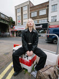 DAXUEN black wide-leg cargo trousers with pockets — model photo