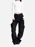 DAXUEN black wide-leg cargo trousers with pockets