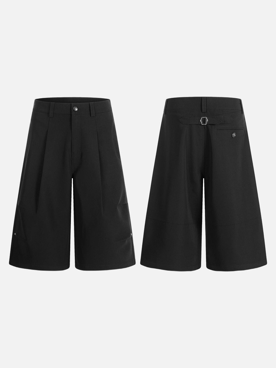 DAXUEN Black wide-leg cropped trousers with pleats and studs