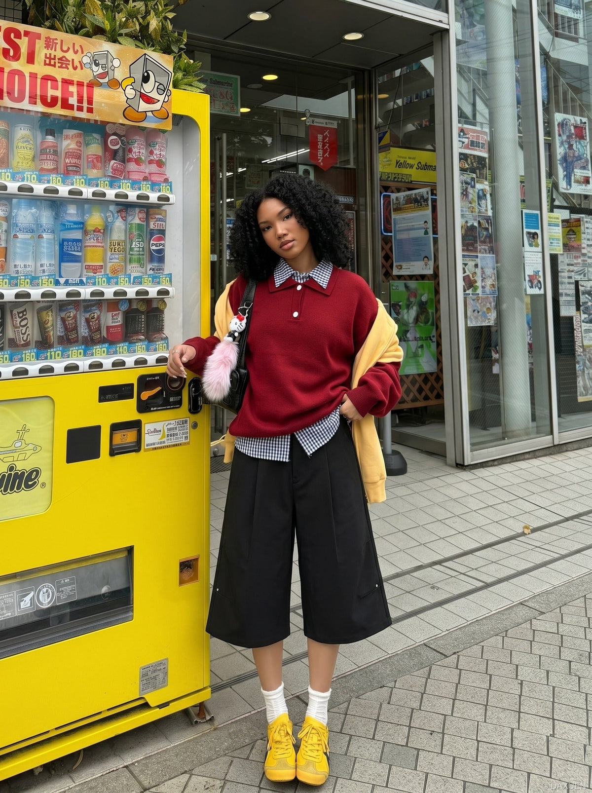 DAXUEN Black wide-leg cropped trousers with pleats and studs — model photo