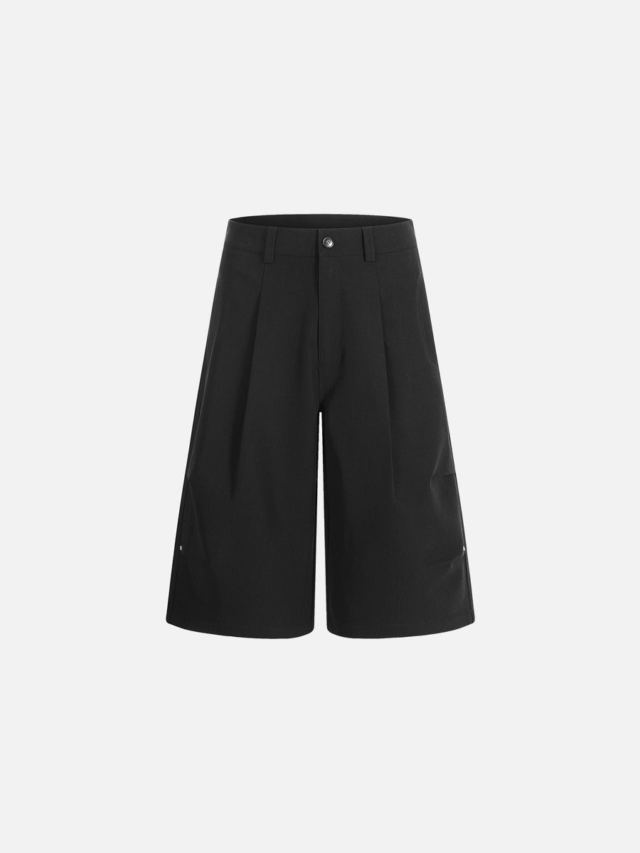 DAXUEN Black wide-leg cropped trousers with pleats and studs