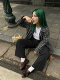 DAXUEN Black wide-leg cropped trousers with pleats and studs — model photo