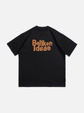 DAXUEN black oversized bold brown-orange wordmark graphic t-shirt