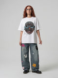 DAXUEN Oversized short-sleeve T-shirt with cartoon character graphic — model photo