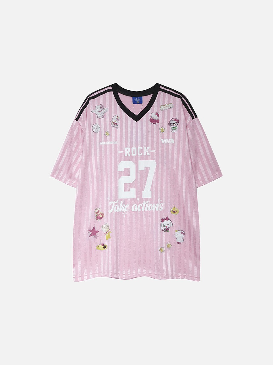 DAXUEN pink oversized cartoon graphic jersey tee