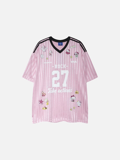 DAXUEN pink oversized cartoon graphic jersey tee