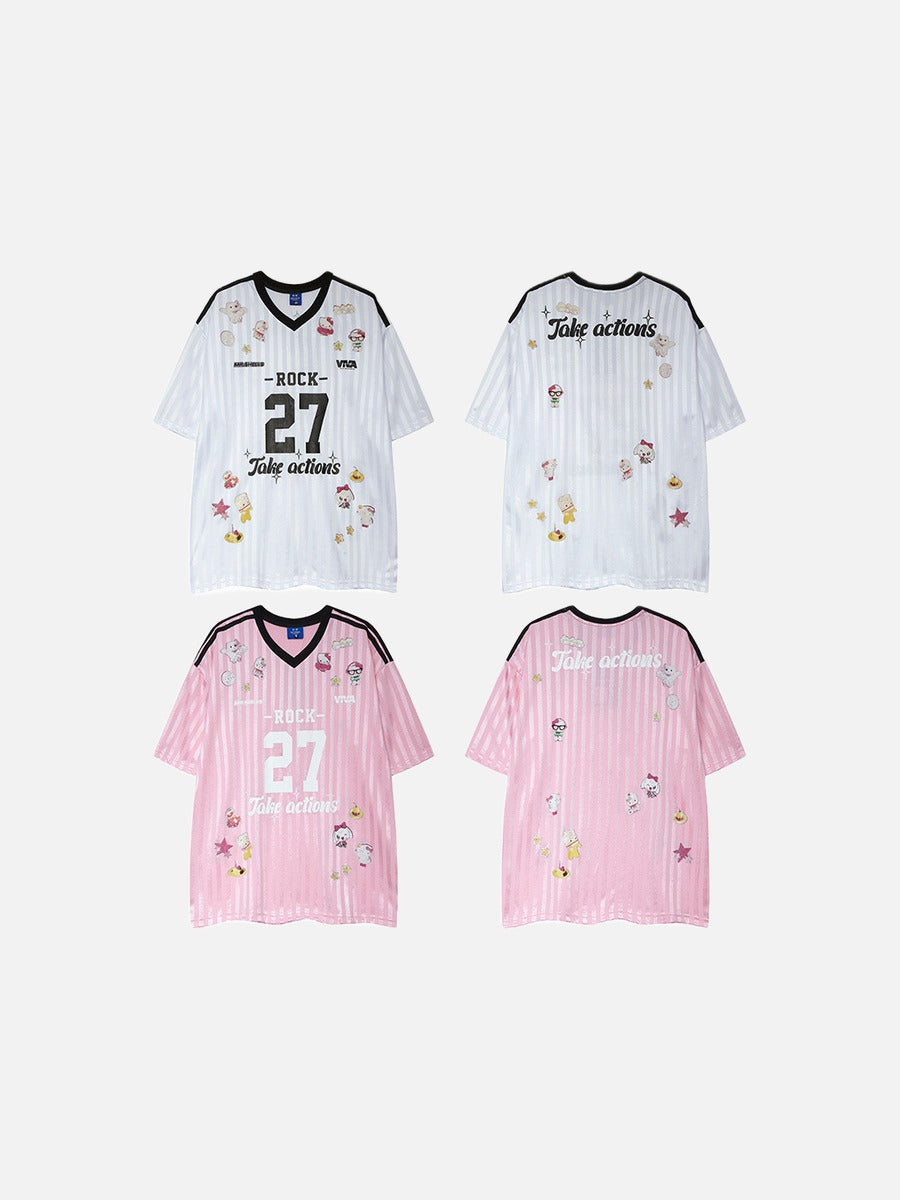 DAXUEN pink oversized cartoon graphic jersey tee