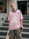 DAXUEN pink oversized cartoon graphic jersey tee — model photo