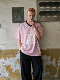DAXUEN pink oversized cartoon graphic jersey tee — model photo