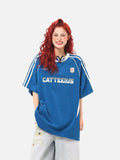 DAXUEN blue oversized 'CATTEEIUS' graphic athletic tee