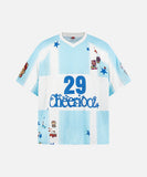DAXUEN Oversized color block mesh t-shirt with cartoon graphics