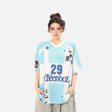 DAXUEN Oversized color block mesh t-shirt with cartoon graphics