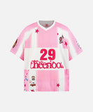 DAXUEN Oversized color block mesh t-shirt with cartoon graphics
