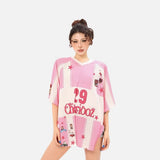 DAXUEN Oversized color block mesh t-shirt with cartoon graphics