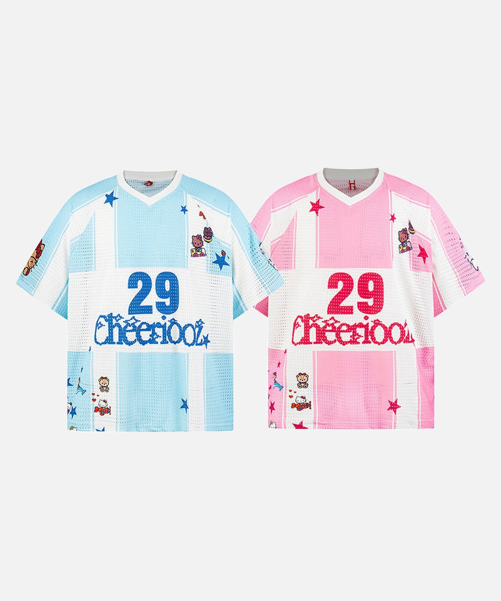 DAXUEN Oversized color block mesh t-shirt with cartoon graphics