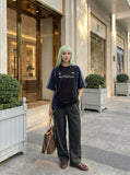 DAXUEN Color-blocked graphic T-shirt with raglan sleeves — model photo