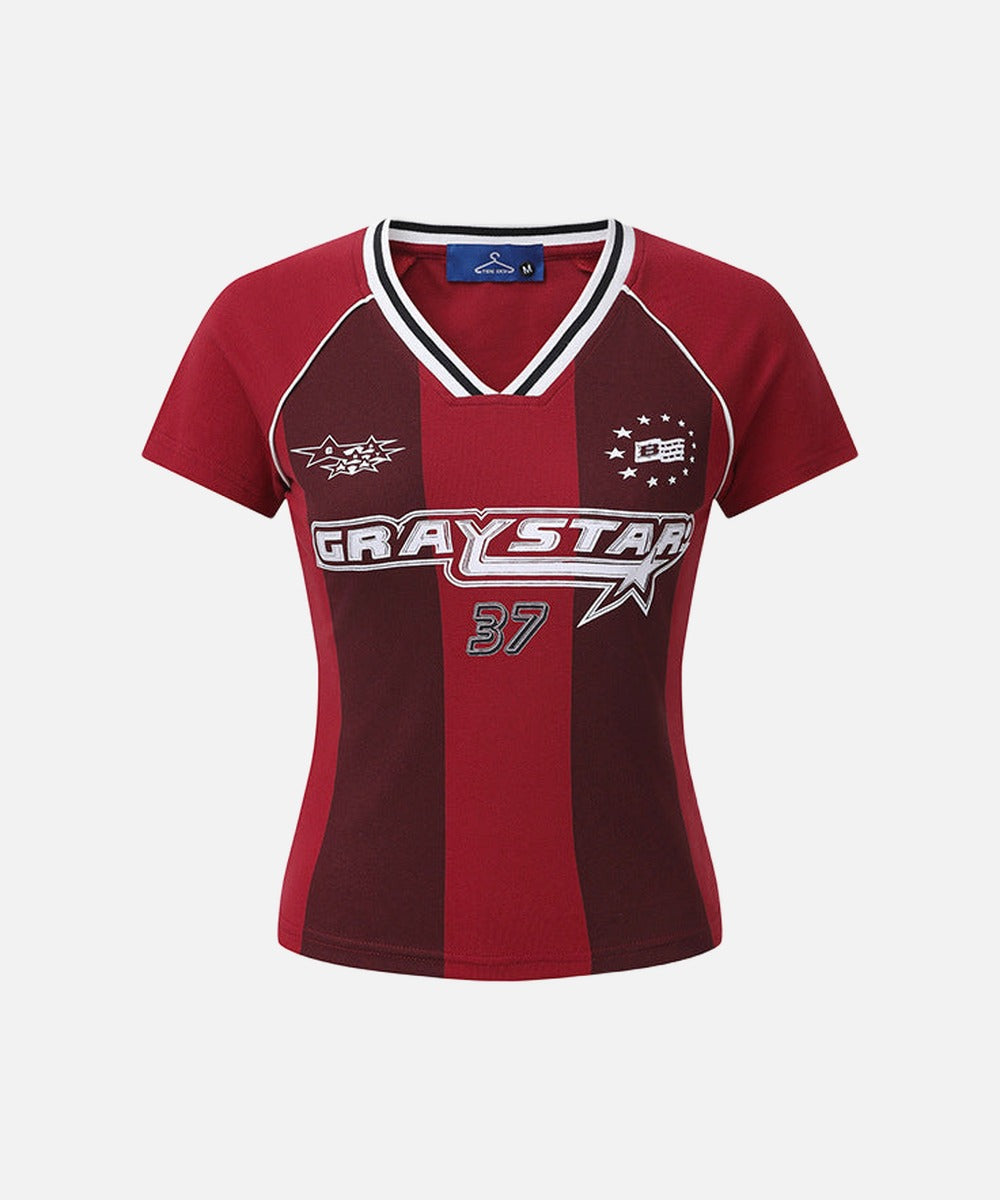 DAXUEN Women's fitted color-blocked V-neck t-shirt