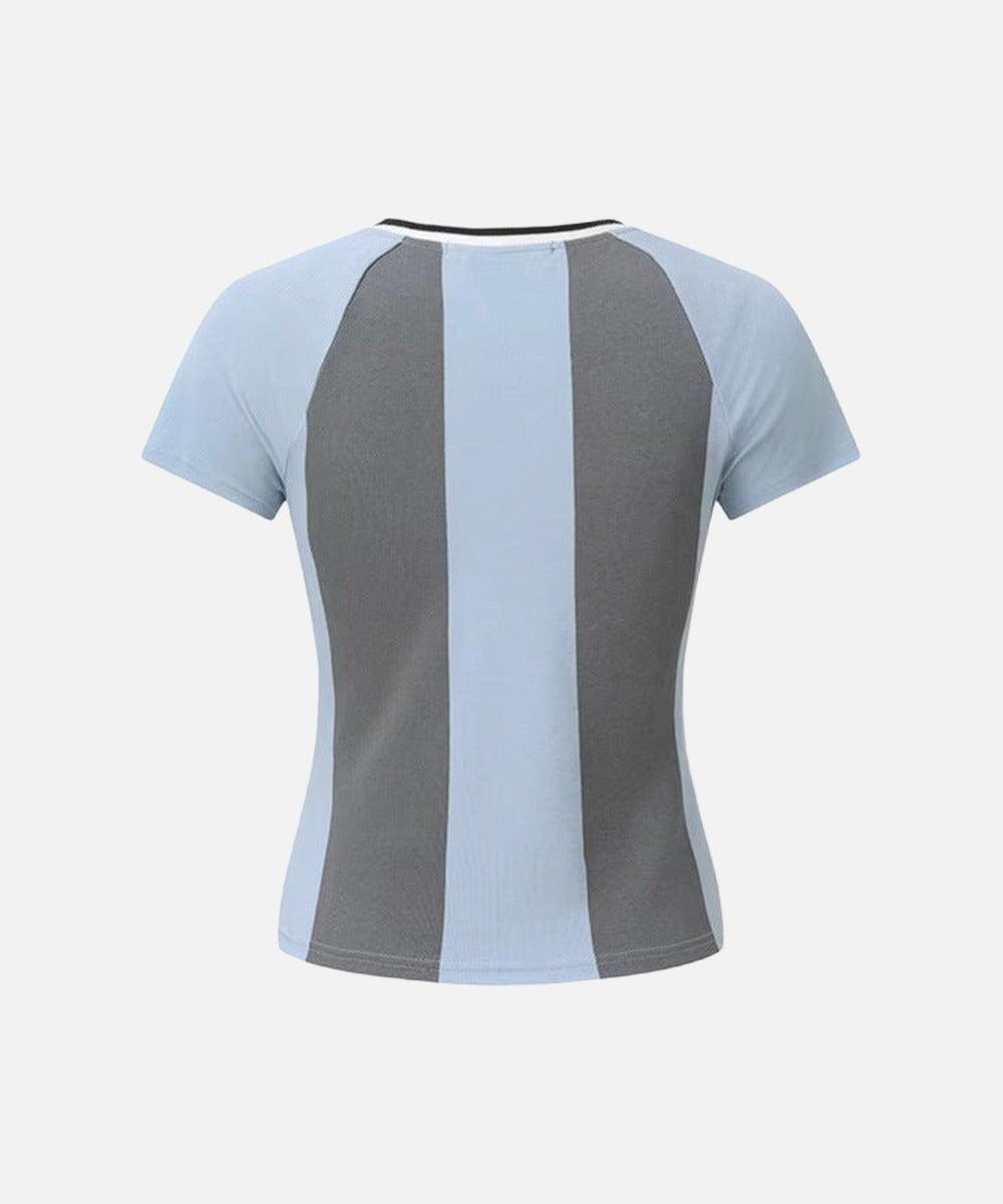 DAXUEN Women's fitted color-blocked V-neck t-shirt