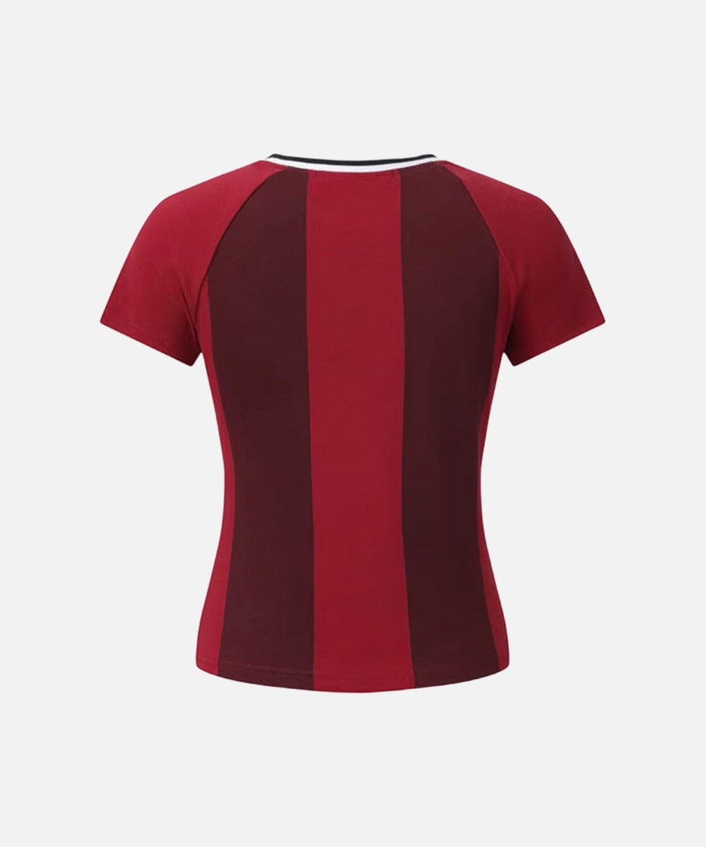 DAXUEN Women's fitted color-blocked V-neck t-shirt