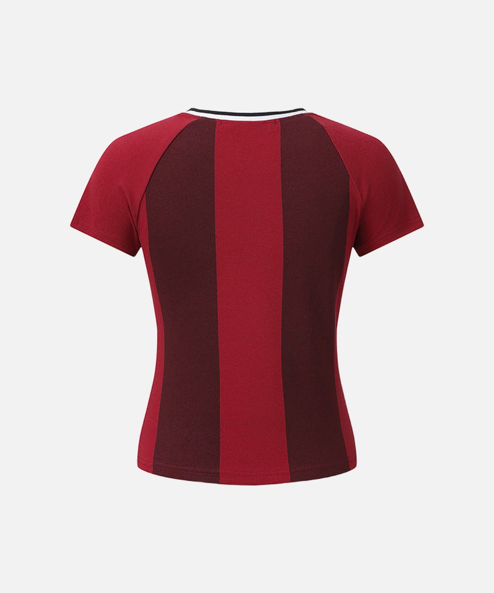 DAXUEN Women's fitted color-blocked V-neck t-shirt