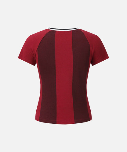DAXUEN Women's fitted color-blocked V-neck t-shirt