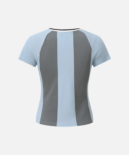 DAXUEN Women's fitted color-blocked V-neck t-shirt