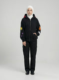 DAXUEN Embroidered hoodie jacket with colorful graphics — model photo