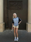 DAXUEN Loose-fit short-sleeved colour-blocked t-shirt — model photo