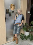 DAXUEN Loose-fit short-sleeved colour-blocked t-shirt — model photo