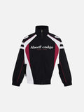 DAXUEN Black and maroon high-collar zip-up track jacket