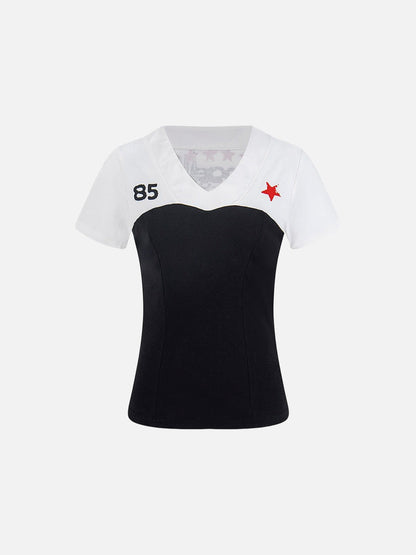 Fitted black and white color-blocked women's top