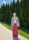 DAXUEN black wide-leg trousers with bold emblem — model photo