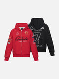 DAXUEN solid red full-zip embroidered crest hoodie