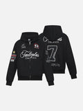 DAXUEN solid red full-zip embroidered crest hoodie