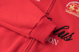 DAXUEN solid red full-zip embroidered crest hoodie