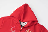 DAXUEN solid red full-zip embroidered crest hoodie