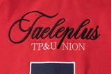DAXUEN solid red full-zip embroidered crest hoodie