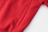 DAXUEN solid red full-zip embroidered crest hoodie